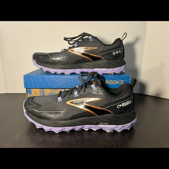 Brooks Cascadia 18 Trail Running Shoes Sneakers Ebony/Lavender/Copper Womans 12
